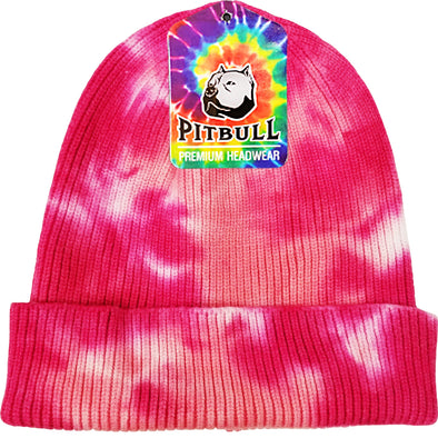 PB266 Pit Bull Tie Dye Cuffed Knit  Beanie Hats [Red/Coral]