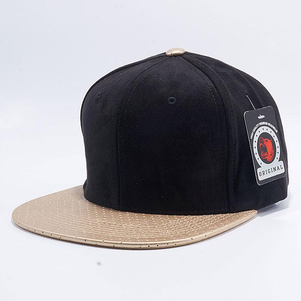 Pit Bull Suede Perforated Leather Snapback Hats Wholesale [Black/gold]