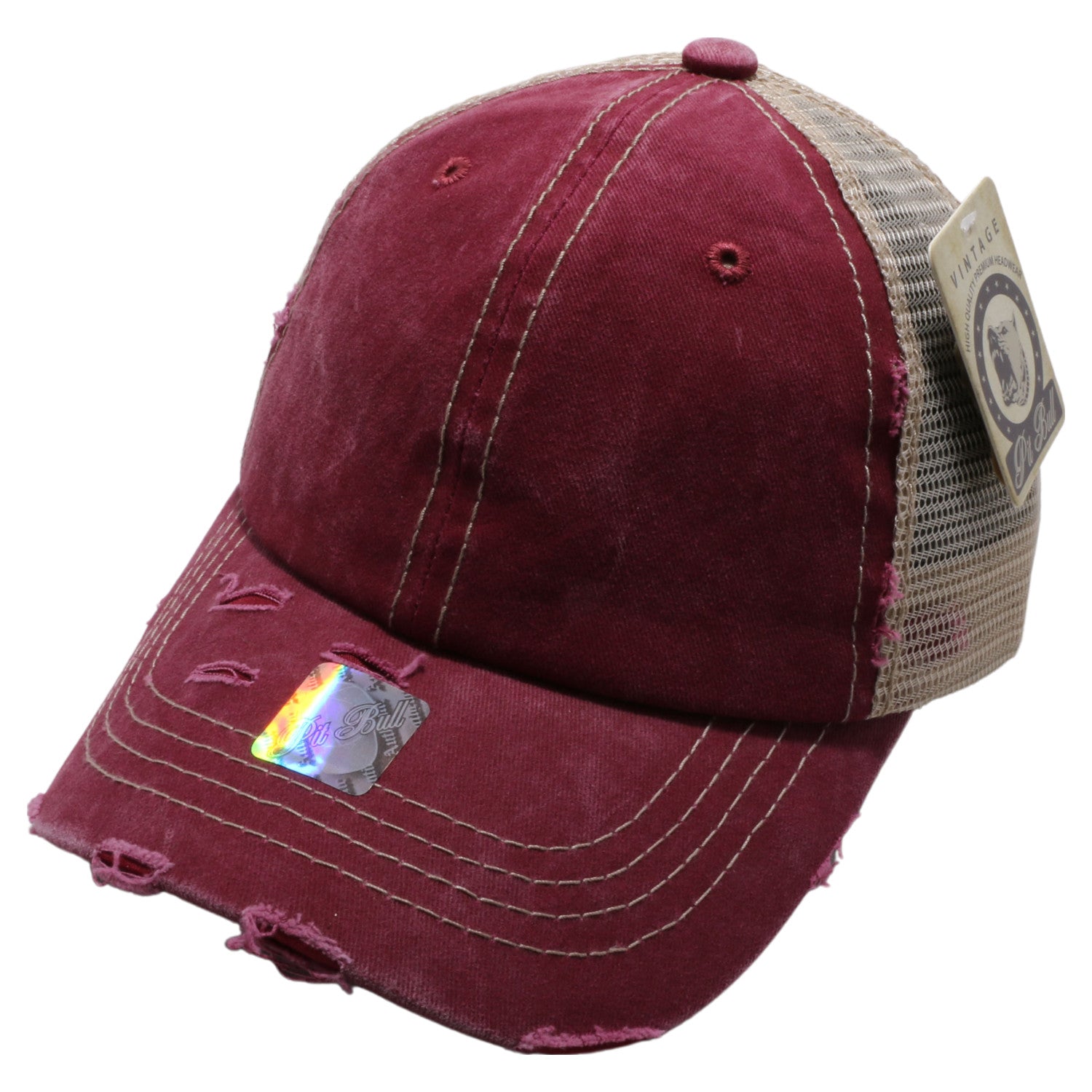 PB220 Pigment Pit Vintage Bull – Mesh CHOICE CAP, Trucker [Burgundy/Khaki] Hats