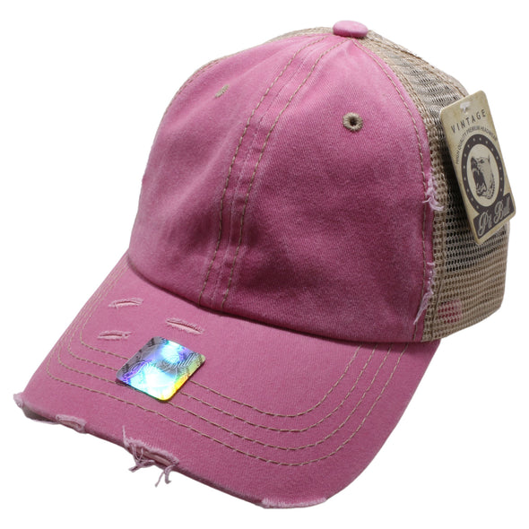 PB220 Pit Bull Pigment Vintage Mesh Trucker Hats [Pink/Khaki]