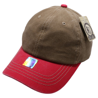 PB188k Pit Bull Pigment Washed Cotton Khaki 2 Tone Buckle Strap Hat  [Khaki/Red]