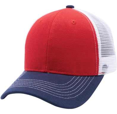 PB125 Pit Bull Curved Trucker Mesh Hats [Red/Navy/White]