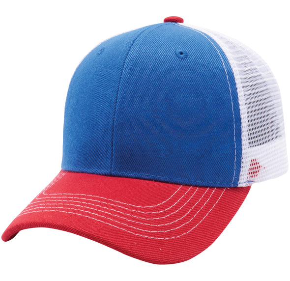 PB125 Pit Bull Curved Trucker Mesh Hats Wholesale [Royal/Red/White]