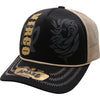 PIT BULL CAP ZDVI02 Amaze-In Zodiac Virgo Sponge Trucker, featuring a classic black and khaki sponge mesh cap design 1