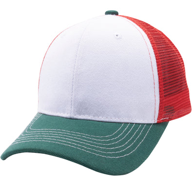 PB125 Pit Bull Curved Trucker Mesh Hats Wholesale [White/Dark Green/Red]